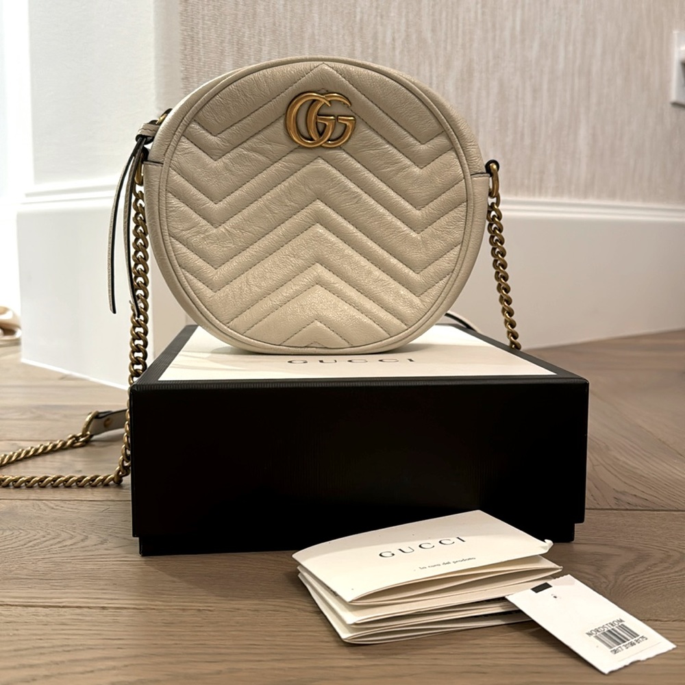 Gucci Cream GG Marmont Round Shoulder Bag